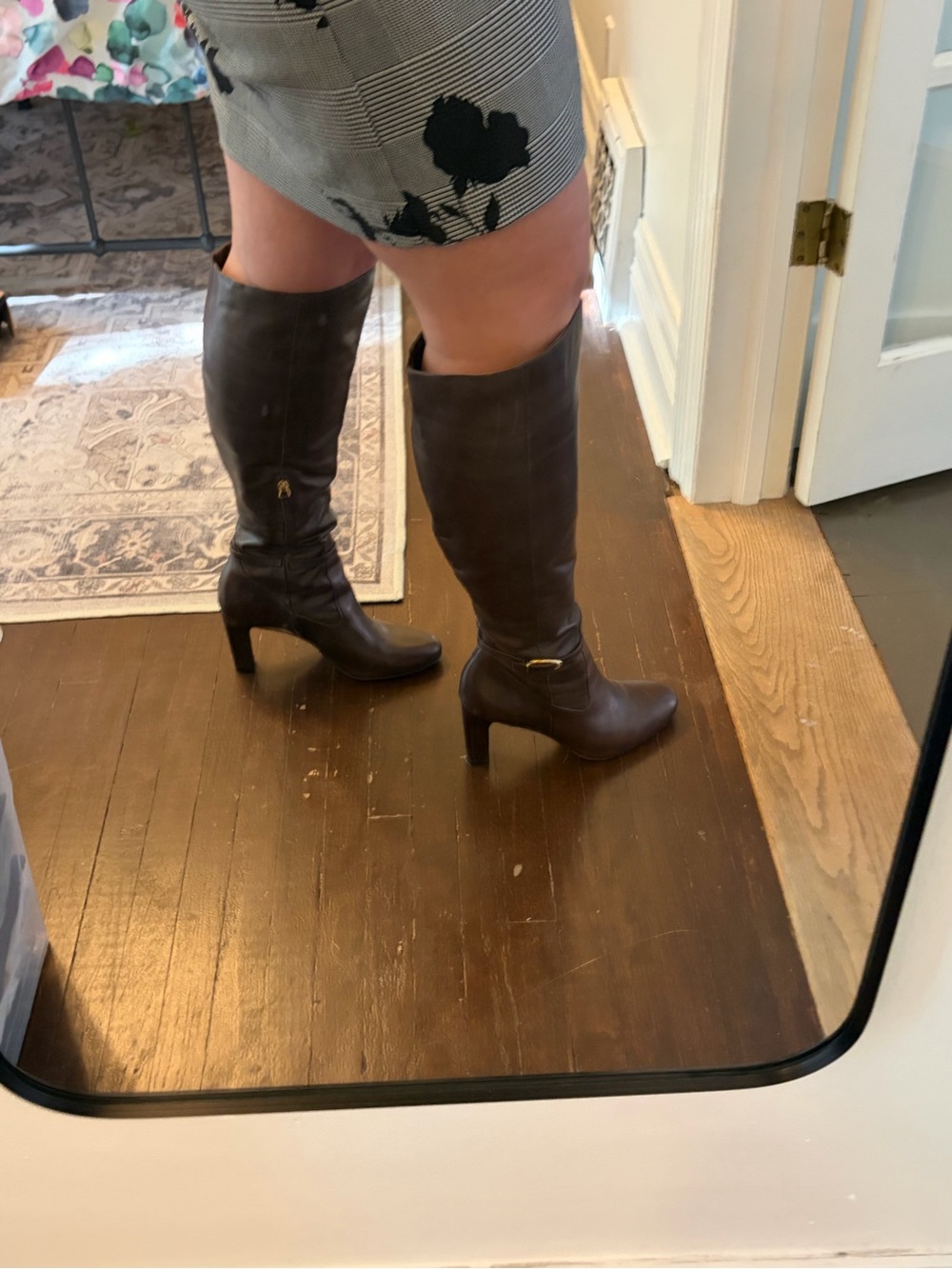 Naturalizer Wide Calf Brown Leather Heeled Riding Boots